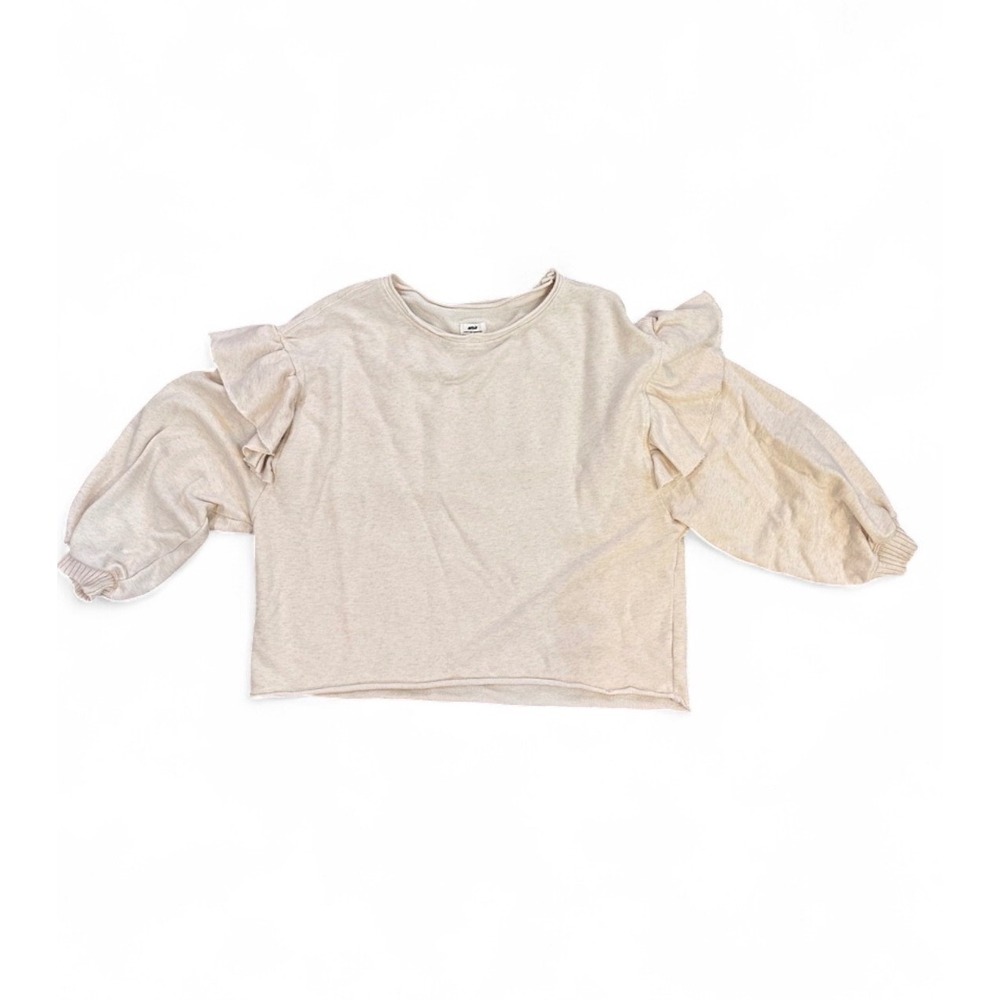 Aerie Ruffle Shoulder Balloon Sleeve Sweatshirt Oatmeal Heather Large